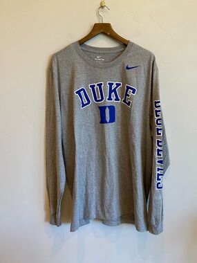 NIKE Duke Blue Devils Heathered Grey Long Sleeve Cotton Blend Team Shirt